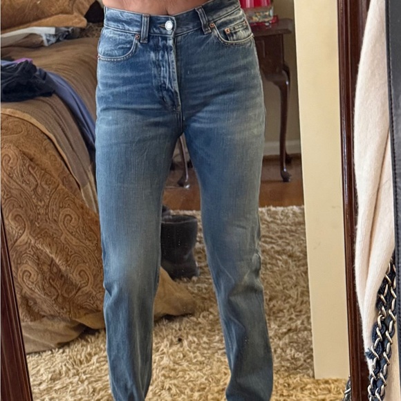 Saint Laurent Mid-Rise Faded Denim Bootcut Jeans - Picture 6 of 16